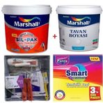 Marshall Tütsü 2.5 lt Silikonlu SilPak Leke Tutmaz Duvar Boyası Marshall 3.5 kg Tavan Boyası ve İzmir Fırça Duvar Boyama Seti
