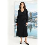 Marsilyan- %100 Viskon Uzun Kollu Saten Elbise - Siyah