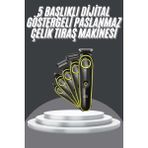 Marsilyan 5 Başlıklı Şarjlı Tıraş Makinesi Led Ekran Saç Sakal Ense Tıraşına Uygun Bakım Seti - 1