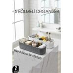 Marsilyan 5 Bölmeli Banyo ve Makyaj Organizer Kutusu Gri & Beyaz 2’li Set Tezgah Üstü Düzenleyici - Renkli - standart