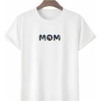 Marsilyan Anneler Gününe Özel Tasarım Mom Çiçek Baskılı T-Shirt - Beyaz - XL