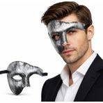 Marsilyan Antik Eskitme Gümüş Erkek Yarım Maske - Phantom Parti &amp; Balo Maskesi - Renkli - standart
