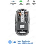 Marsilyan Bluetooth Usb Çift Modlu Sessiz Mouse, Şeffaf Mıknatıslı Kapaklı, Type-c Şarjlı, Dpı Ayarlı, Kablosuz 10m Çekim Mesafeli, Masaüstü Kısayol Tuşlu, Taşınabilir Şarjlı Mouse Siyah
