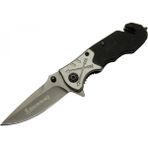 Marsilyan Browning 8-10 Siyah Kurtarma / Kamp Çakı 16,5cm - Yarı Otomatik, Kemerlikli, Cam Kırma ve Ip Kesme Aparatlı, Ok Figürlü Sap