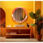 Marsilyan- Dekorarif Desenli Yuvarlak Banyo-Salon Duvar Aynası 103 - Renkli - 60 x 60