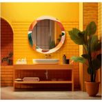 Marsilyan Dekorarif Desenli Yuvarlak Banyo-Salon Duvar Aynası 105 - Renkli - 50 x 50