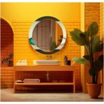 Marsilyan- Dekorarif Desenli Yuvarlak Banyo-Salon Duvar Aynası 13 - Renkli - 60 x 60