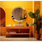 Marsilyan- Dekorarif Desenli Yuvarlak Banyo-Salon Duvar Aynası 19 - Renkli - 60 x 60