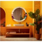 Marsilyan- Dekorarif Desenli Yuvarlak Banyo-Salon Duvar Aynası 22 - Renkli - 60 x 60