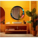 Marsilyan- Dekorarif Desenli Yuvarlak Banyo-Salon Duvar Aynası 37 - Renkli - 60 x 60