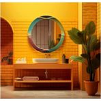 Marsilyan- Dekorarif Desenli Yuvarlak Banyo-Salon Duvar Aynası 38 - Renkli - 60 x 60