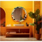 Marsilyan- Dekorarif Desenli Yuvarlak Banyo-Salon Duvar Aynası 40 - Renkli - 60 x 60