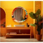 Marsilyan- Dekorarif Desenli Yuvarlak Banyo-Salon Duvar Aynası 49 - Renkli - 60 x 60