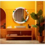 Marsilyan- Dekorarif Desenli Yuvarlak Banyo-Salon Duvar Aynası 50 - Renkli - 60 x 60