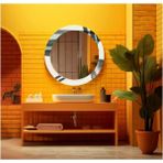 Marsilyan- Dekorarif Desenli Yuvarlak Banyo-Salon Duvar Aynası 58 - Renkli - 60 x 60