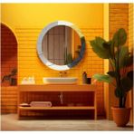 Marsilyan- Dekorarif Desenli Yuvarlak Banyo-Salon Duvar Aynası 72 - Renkli - 60 x 60