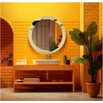 Marsilyan- Dekorarif Desenli Yuvarlak Banyo-Salon Duvar Aynası 8 - Renkli - 60 x 60