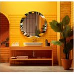 Marsilyan- Dekorarif Desenli Yuvarlak Banyo-Salon Duvar Aynası 9 - Renkli - 60 x 60