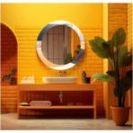 Marsilyan- Dekorarif Desenli Yuvarlak Banyo-Salon Duvar Aynası 90 - Renkli - 60 x 60