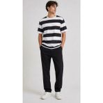Marsilyan Erkek Çizgili Oversize Tişört Bisiklet Yaka Kısa Kol Yazlık T-Shirt - Siyah - XL