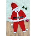 Marsilyan Erkek Çocuk Noel Baba Yılbaşı Kostümü Şapkalı Kemerli Bebek Kostümü - Çok Renkli