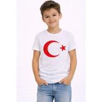 Marsilyan Erkek Çocuk Tişört Bisiklet Yaka Ay Yıldız Bayrak Baskılı T-Shirt - Beyaz - 5 Yaş