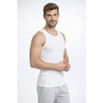 Marsilyan Erkek Fitilli Atlet Sıfır Yaka Slim Fit Arka Baskılı Spor Atlet - Beyaz - 2XL