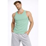 Marsilyan Erkek Fitilli Atlet Sıfır Yaka Slim Fit Arka Baskılı Spor Atlet - Mint Yeşili - 2XL