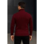 Marsilyan Erkek Fitilli Triko Kazak 2li Set Bordo Siyah Regular Balıkcı Yaka Tam Boğazlı Triko Seti Modeli - 2XL