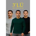 Marsilyan Erkek Fitilli Triko Kazak 3lü Set Gri Haki Siyah Regular Fit Bisiklet Yaka Triko Seti Modeli Kazak - Renkli - 2XL