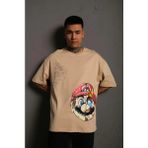 Marsilyan Erkek Mario Baskılı Oversize T-Shirt - Bej