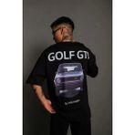 Marsilyan Erkek Oversize Baskılı Tişört – Golf Gtı Retro Araba Desenli, Ön - Arka Dijital Baskı, Sokak - Siyah