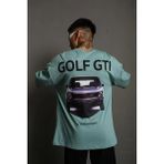 Marsilyan Erkek Oversize Baskılı Tişört – Golf Gtı Retro Araba Desenli, Ön - Arka Dijital Baskı, Sokak - Yeşil