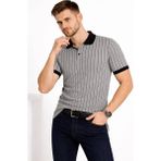 Marsilyan Erkek Polo Yaka Çizgili Tişört Kısa Kol Düğmeli Yazlık T-Shirt - Gri