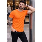 Marsilyan Erkek T-Shirt Bisiklet Yaka Slim Fit Dar Kesim Likralı Tişört Günlük Basic Body - Turuncu - XL