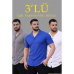 Marsilyan Erkek Waffle Kumaş Yakalı Kısa Kol Düğmeli Gömlek 3’lü Set Gri-Saks Mavisi-Beyaz - Çok Renkli - 2XL