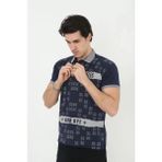 Marsilyan Erkek Yakalı Slim Fit Baskılı T-Shirt - Lacivert