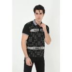 Marsilyan Erkek Yakalı Slim Fit Baskılı T-Shirt - Siyah