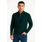 Marsilyan- Erkek Yarım Fermuarlı Triko Kazak – Selanik Örgü, Dik Yaka, Pamuklu Dokuma, Regular Fit Uzun Kollu Kışlık Model - Haki - XL