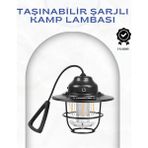 Marsilyan Geometrik Tasarımlı Vintage Kamp Lambası – Type-C Şarj, Ayarlanabilir Parlaklık - Renkli - standart