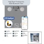 Marsilyan Gri Yağ Ölçer Akıllı Bluetooth Cam Baskül Pilli 180KG/50GR 26X26CM 8-Kişi Hafıza LCD Ekran ℃ Gösterge SBS-4473 (4887)