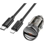 Marsilyan Hoco Z53 Sight Single PD30W Type-C Girişli Araç Çakmaklık Hızlı Şarj Aleti + Type-C To iPhone - 1 - 20W GaN Black
