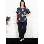 Marsilyan Kadın 5XL-6XL-7XL-8XL Büyük Beden Kısa Kol Pijama Takım Lacivert