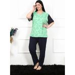 Marsilyan Kadın 5XL-6XL-7XL-8XL Büyük Beden Kısa Kol Pijama Takım Yeşil