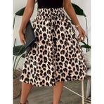 Marsilyan Kadın Askılı Yuvarlak Yakalı Viskon Bluz ve Leopar Desenli Önü Düğmeli Midi Etek Ikili Takı - Siyah - 2XL - 3XL