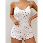 Marsilyan Kadın Beyaz Çilek Baskılı Pijama Tulumu 5127 - S - M