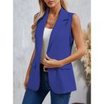 Marsilyan- Kadın Kolsuz Yakalı Önden Tek Düğmeli Atlas Ceket - 2XL - 3XL - Saks Mavi