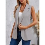 Marsilyan- Kadın Kolsuz Yakalı Önden Tek Düğmeli Atlas Ceket - L - XL - Gri