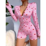 Marsilyan Kadın Pembe Kalp Desenli Pijama Tulumu 5121 - Kırmızı