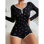 Marsilyan Kadın Siyah Kalp Desenli Pijama Tulumu 5122 - Kırmızı - S - M